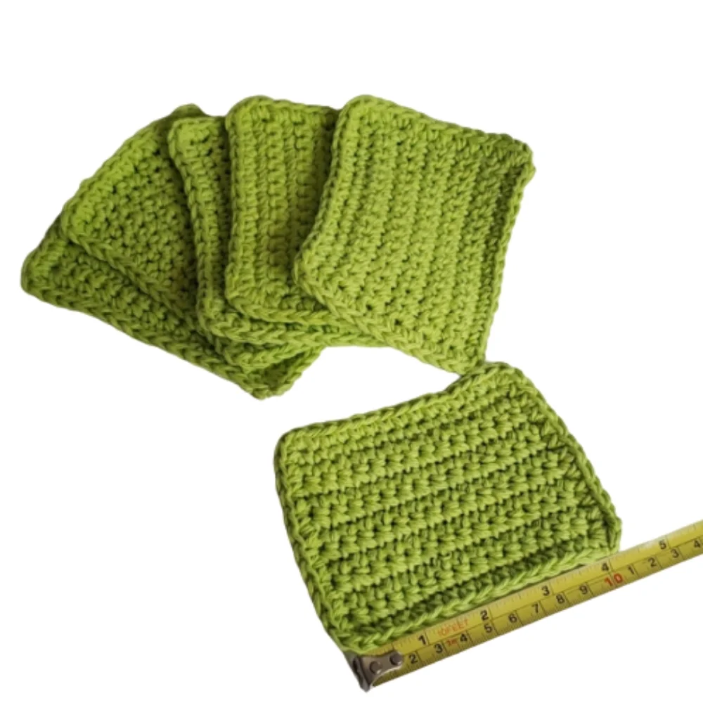 Reusable Eco Friendly Cotton Handmade Sponges-Set of 6-Lime Green